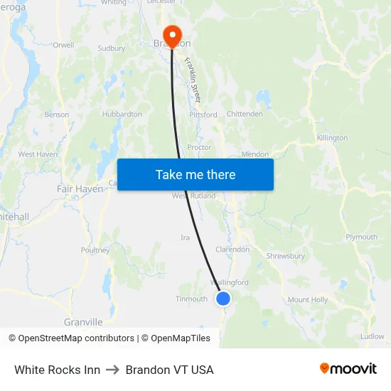 White Rocks Inn to Brandon VT USA map