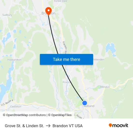 Grove St. & Linden St. to Brandon VT USA map