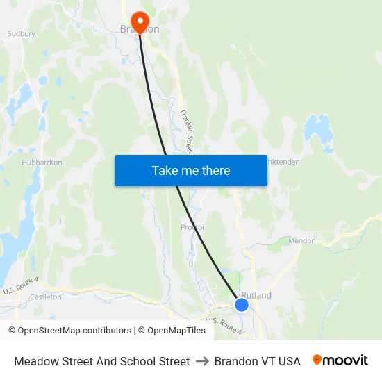 Meadow Street And School Street to Brandon VT USA map