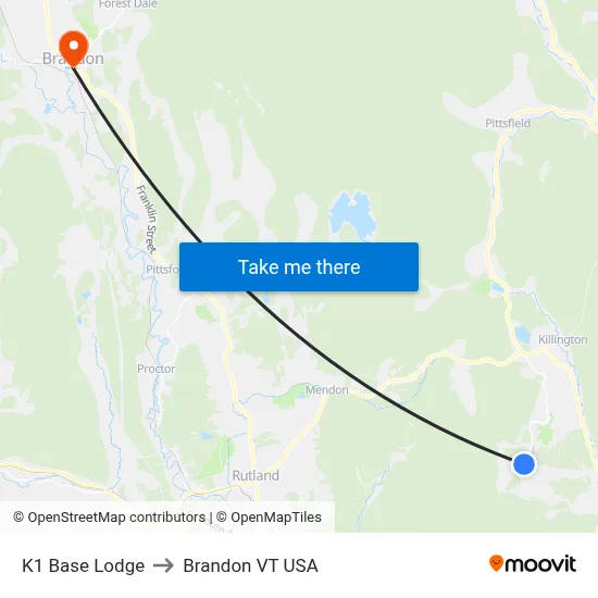 K1 Base Lodge to Brandon VT USA map