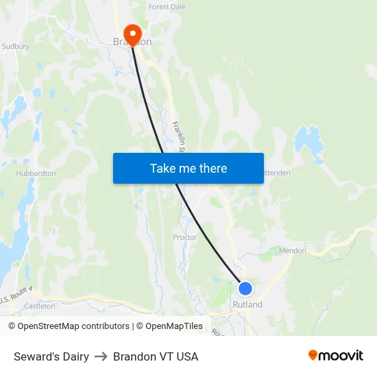 Seward's Dairy to Brandon VT USA map