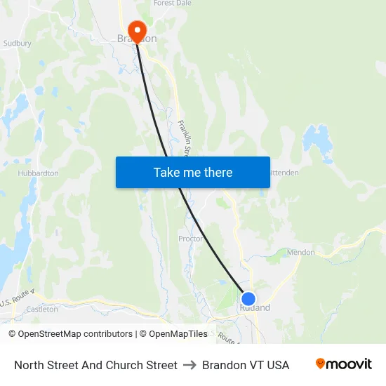North Street And Church Street to Brandon VT USA map