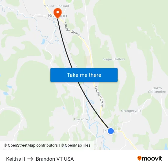 Keith's II to Brandon VT USA map