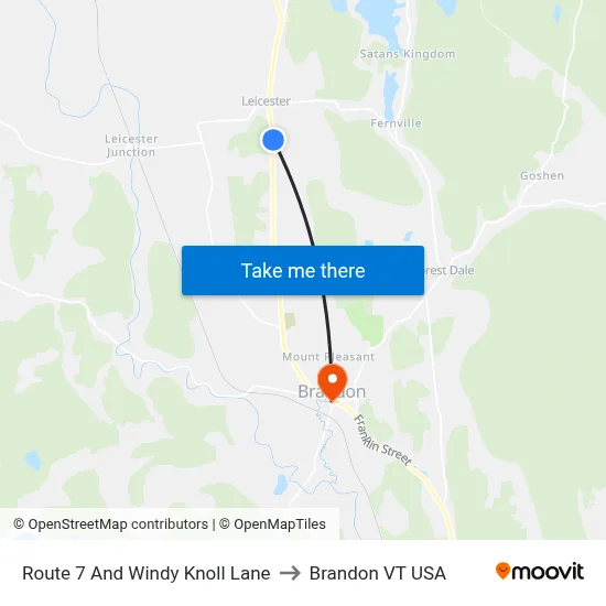Route 7 And Windy Knoll Lane to Brandon VT USA map