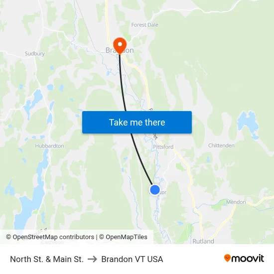 North St. & Main St. to Brandon VT USA map