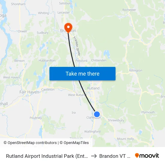 Rutland Airport Industrial Park (Entrance) to Brandon VT USA map
