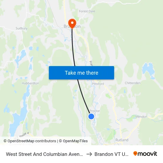 West Street And Columbian Avenue to Brandon VT USA map