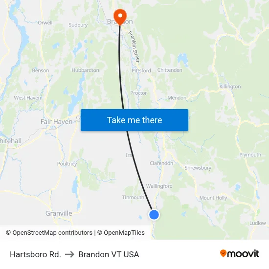 Hartsboro Rd. to Brandon VT USA map