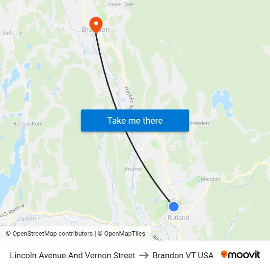Lincoln Avenue And Vernon Street to Brandon VT USA map