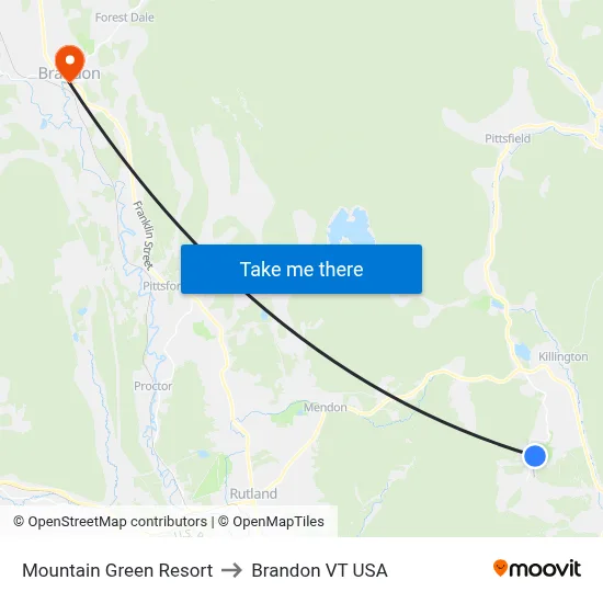 Mountain Green Resort to Brandon VT USA map