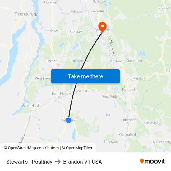 Stewart's - Poultney to Brandon VT USA map