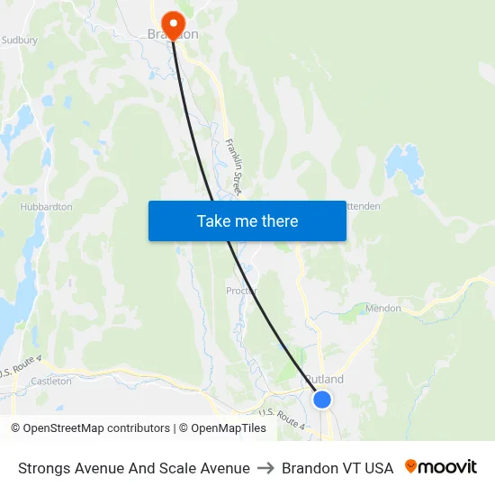 Strongs Avenue And Scale Avenue to Brandon VT USA map