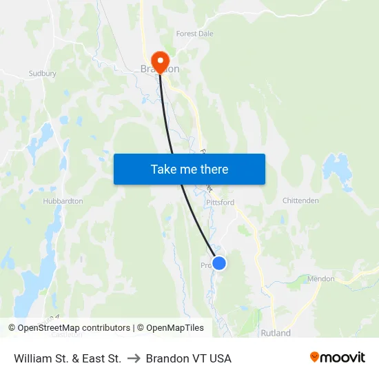 William St. & East St. to Brandon VT USA map