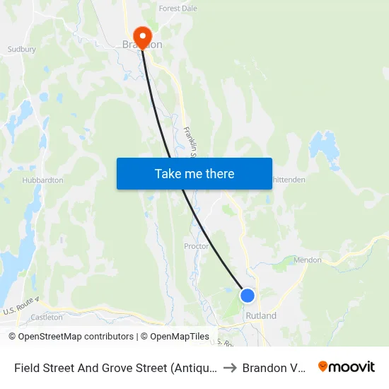 Field Street And Grove Street (Antique Mansion) to Brandon VT USA map