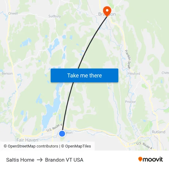 Saltis Home to Brandon VT USA map