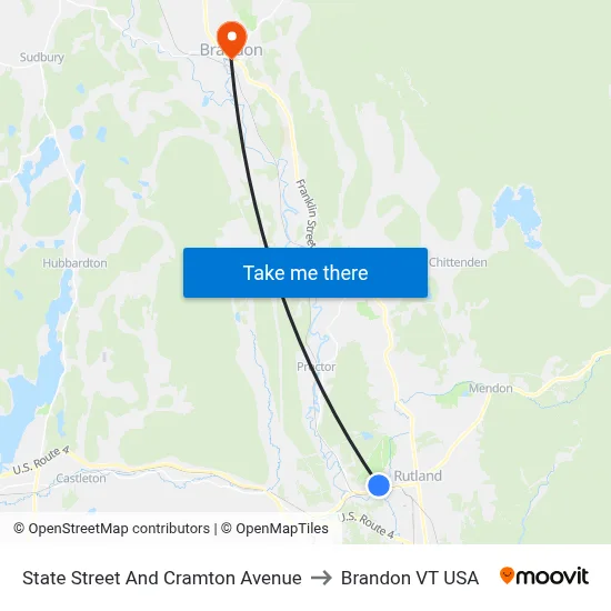 State Street And Cramton Avenue to Brandon VT USA map
