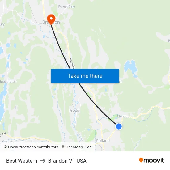 Best Western to Brandon VT USA map