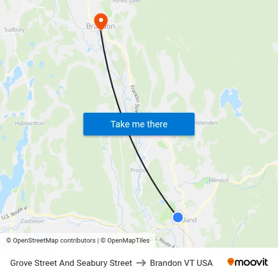 Grove Street And Seabury Street to Brandon VT USA map