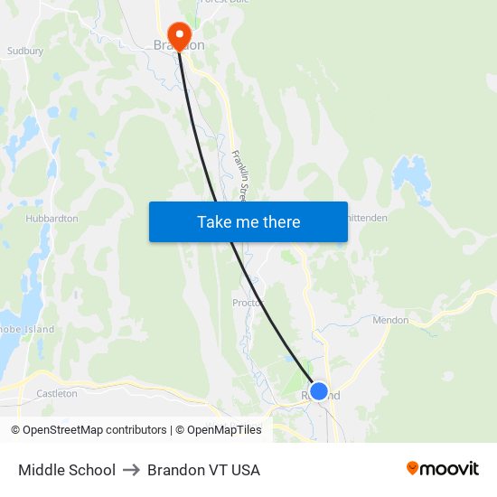 Middle School to Brandon VT USA map