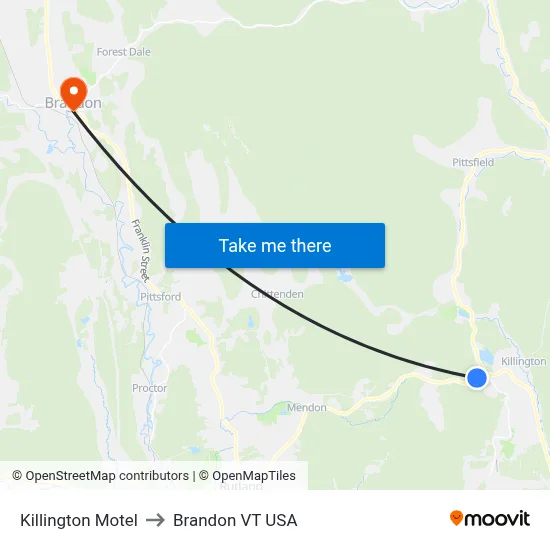 Killington Motel to Brandon VT USA map