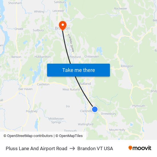 Pluss Lane And Airport Road to Brandon VT USA map