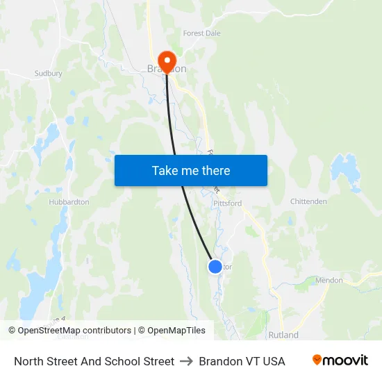 North Street And School Street to Brandon VT USA map
