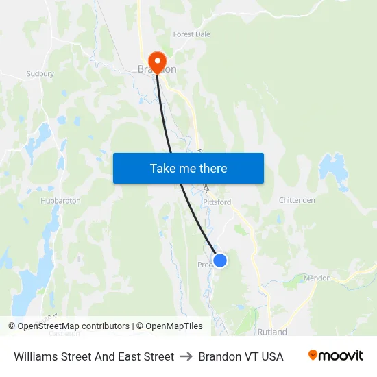 Williams Street And East Street to Brandon VT USA map