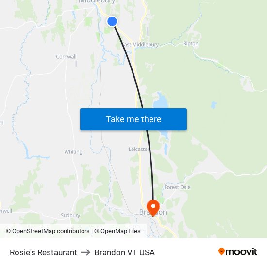 Rosie's Restaurant to Brandon VT USA map