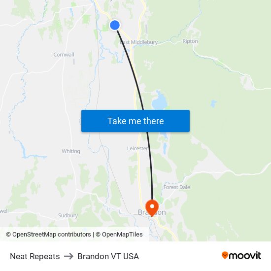 Neat Repeats to Brandon VT USA map