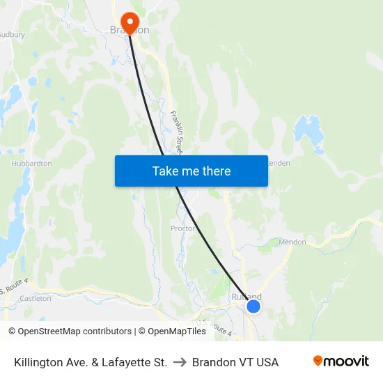 Killington Ave. & Lafayette St. to Brandon VT USA map