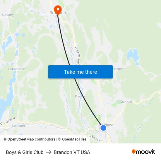 Boys & Girls Club to Brandon VT USA map