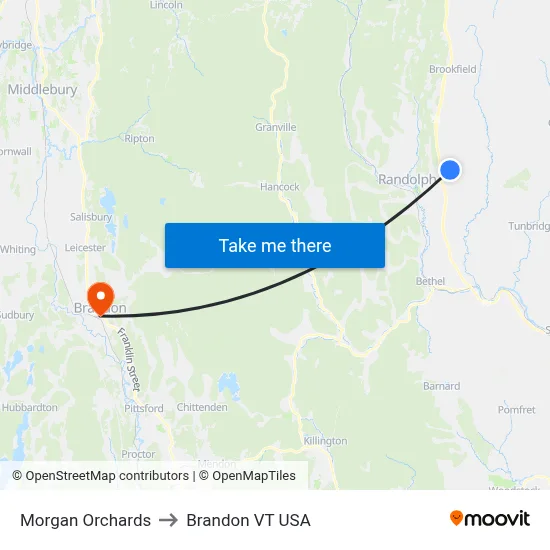 Morgan Orchards to Brandon VT USA map
