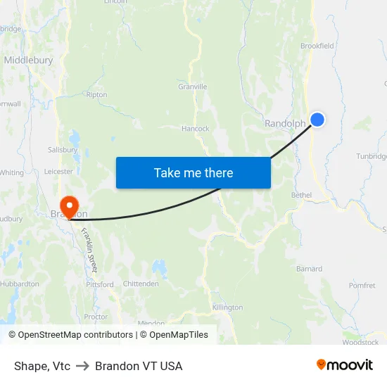 Shape, Vtc to Brandon VT USA map