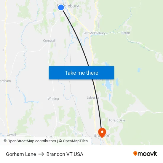 Gorham Lane to Brandon VT USA map