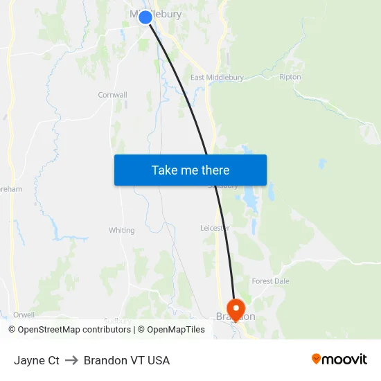Jayne Ct to Brandon VT USA map