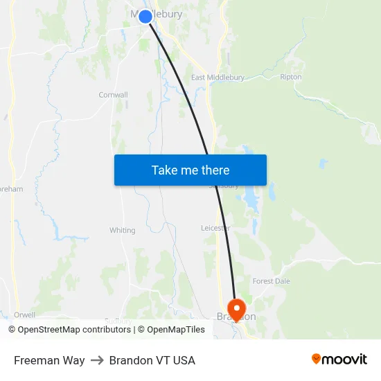 Freeman Way to Brandon VT USA map