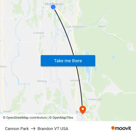 Cannon Park to Brandon VT USA map