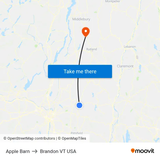 Apple Barn to Brandon VT USA map