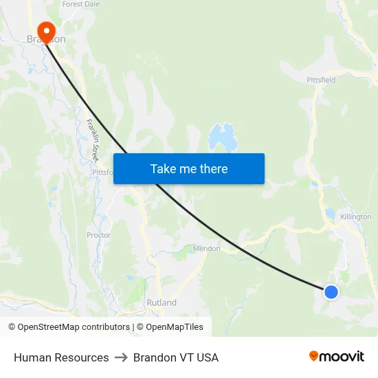 Human Resources to Brandon VT USA map