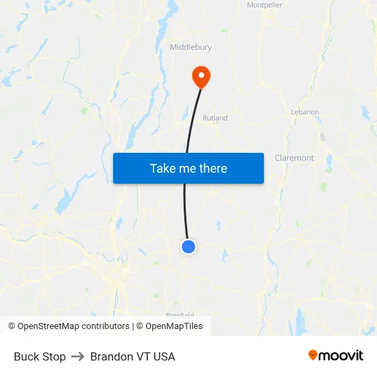 Buck Stop to Brandon VT USA map