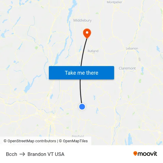Bcch to Brandon VT USA map