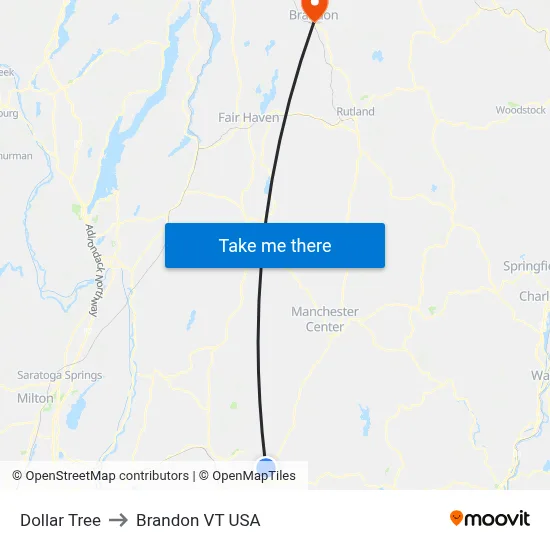 Dollar Tree to Brandon VT USA map