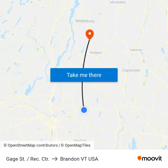 Gage St. / Rec. Ctr. to Brandon VT USA map
