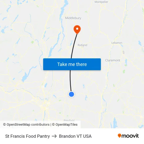 St Francis Food Pantry to Brandon VT USA map