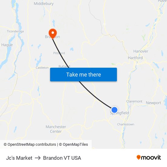 Jc's Market to Brandon VT USA map