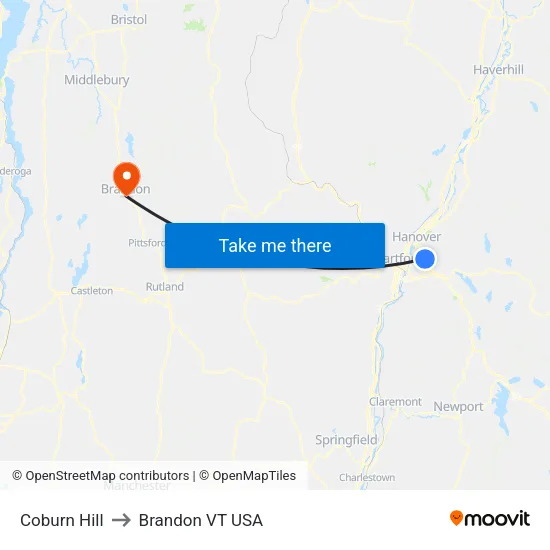 Coburn Hill to Brandon VT USA map