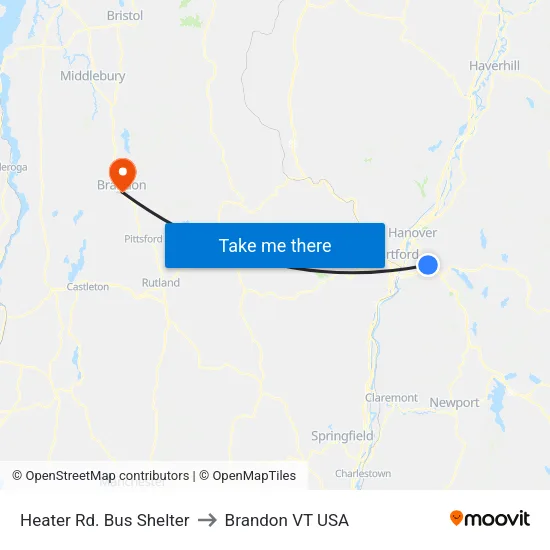 Heater Rd. Bus Shelter to Brandon VT USA map