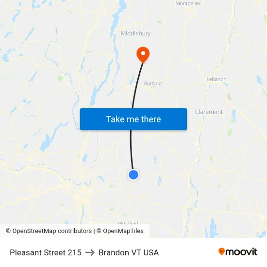 Pleasant Street 215 to Brandon VT USA map