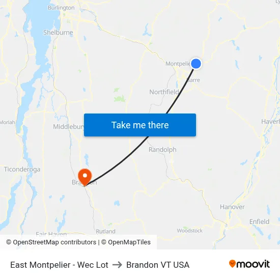 East Montpelier - Wec Lot to Brandon VT USA map
