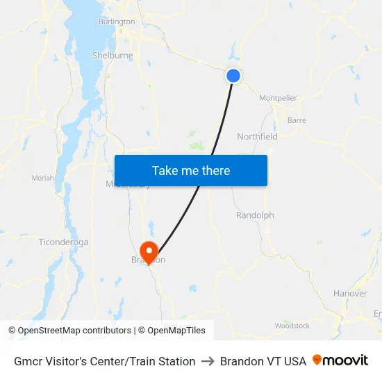 Gmcr Visitor's Center/Train Station to Brandon VT USA map